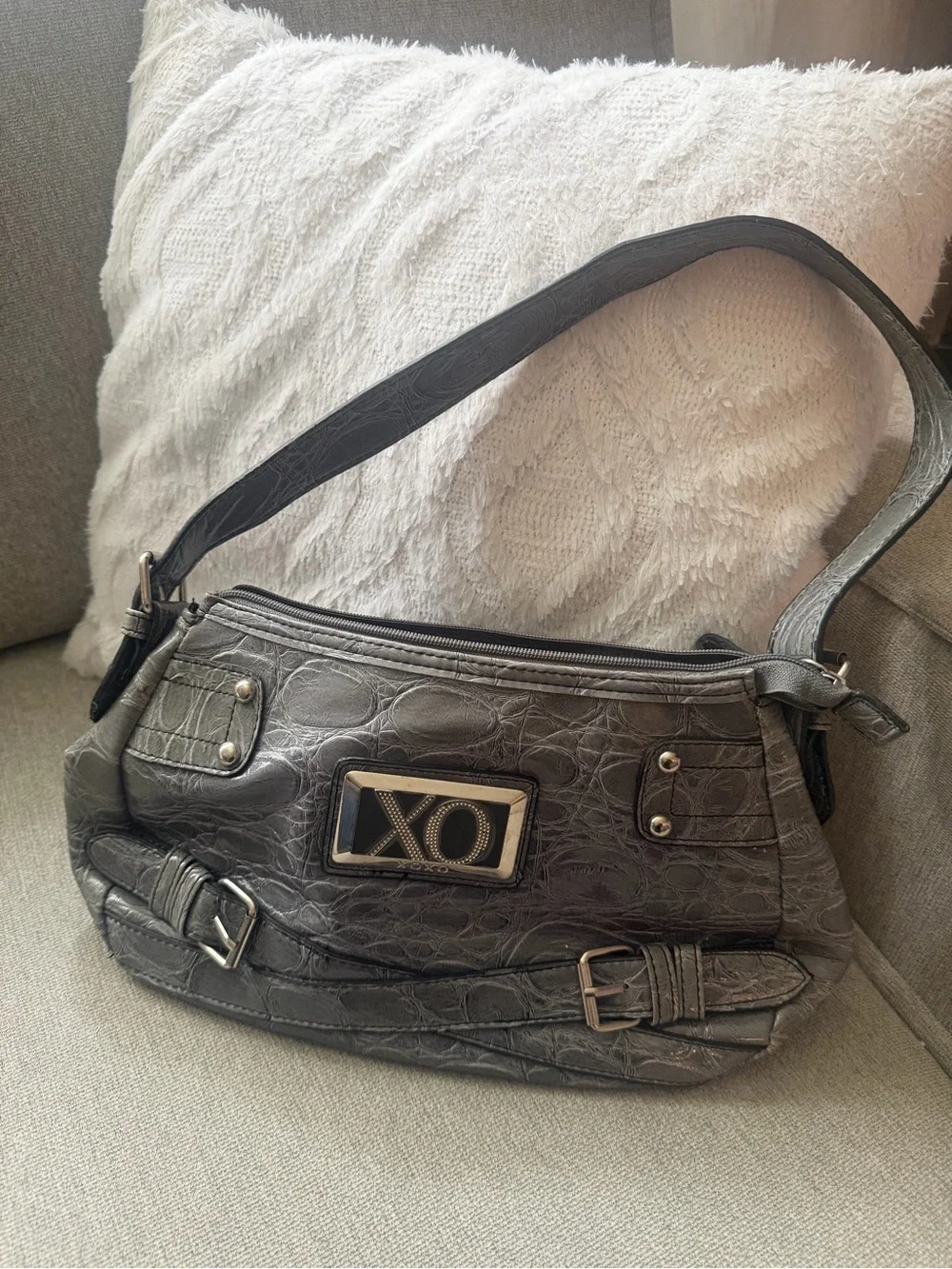 XOXO Gray Croc-Embossed Shoulder Bag